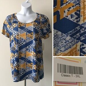 NWT LuLaRoe 3XL Classic T blue yellow white patchwork tee shirt top 3X LLR NEW